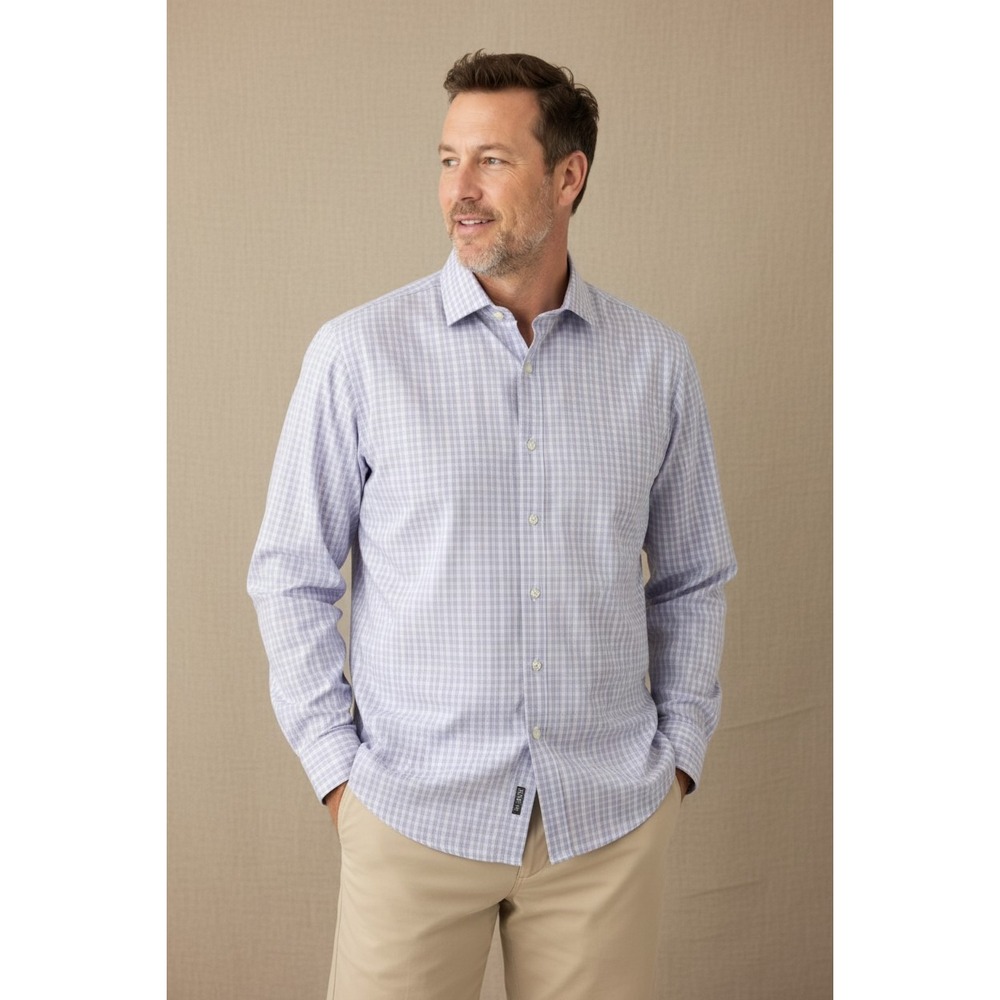 Men's size 16.5 / 34–35 (neck/sleeve)‎ * Light purple / lavender plaid pattern
